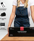 51 Inch Heavy Duty Garage Wall Organizer Rack With Adjustable Double Layer Hooks Carbon Steel Wall Mount For Shovels Rakes Ladders And Power Tools Holds Up To 320 Lbs space-saving tool storage box held by person in overalls