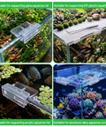 Built Different Acrylic Fish Tank Lid Clips Six Pack Crystal Clear Rimless Aquarium Cover Brackets For 5 To 6 Millimeter Glass, clear clips shown on multiple aquarium tanks.