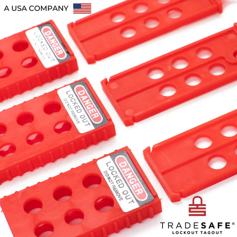 Lock Out Tag Out Hasp Bundle, Non Conductive Polypropylene LOTO Hasps, 3 Pack, tamper proof plastic locks with danger labels