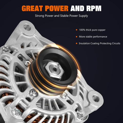 Close-up of 12V 100A alternator showing 6-groove pulley and CW rotation for Alternator Replacement For Mazda 3 2014 2018 Mazda 6 2014 2021