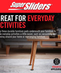 Slide Heavy Items With No Struggle Peel And Stick Floor Savers Round Furniture Sliders For Carpet gliding under a wooden table leg.