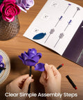 Purple Rose Bouquet Building Kit For Adults And Women, lifelike 12-piece plastic floral set with assembly guide and stems