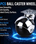 Heavy Duty 2 Inch Ball Casters Without Brake Set Of 4 Chrome Swivel Furniture Wheels Steel Mount Plate shiny design close-up