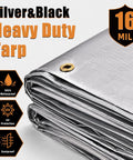 Beefy 12x20 Ft Waterproof Tarp 16 Mil Heavy Duty Poly Tarp With Reinforced Edges And Brass Grommets, UV Blocking, Tear Resistant