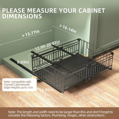 Kick Pantry Chaos To The Curb With This 2 Pack Expandable Pull Out Cabinet Organizer showing dimensions for deep drawers.