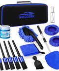 All In One Pro Grade 15Pcs Car Interior Cleaning Kit with windshield cleaner tool, blue detailing brushes, and spray bottle