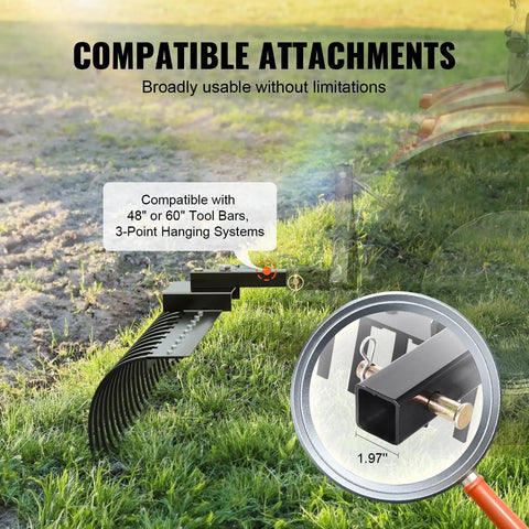 Tow Behind Landscape Rake 60 Inch Dethatcher With 21 Steel Coil Tines for 48 Inch or 60 Inch Toolbars Attachment