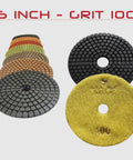 Pro Grade 5 Inch Wet Diamond Polishing Pads Set For Concrete And Stone Grits 50 100 200 400 Standard A Resin Bonded