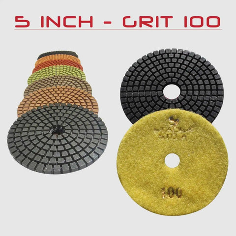 Pro Grade 5 Inch Wet Diamond Polishing Pads Set For Concrete And Stone Grits 50 100 200 400 Standard A Resin Bonded