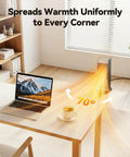 Cozy Up Portable Indoor Space Heater With 1500W PTC Ceramic Fast Heat in an office, showing 70 degree oscillation.