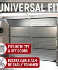 Garage door showcasing Heavy Duty Garage Door Pulley And Cable Kit with 4 low noise pulleys, universal fit for 7 and 8 foot doors.