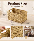 Three Pack Wicker Storage Baskets With Handles For Laundry Room And Bedroom Water Hyacinth Woven Bins Medium Size details