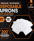 White Disposable Aprons 300 Pack Individually Wrapped Waterproof Polyethylene 1 Mil Durable For Cookin, Food Prep, Cleaning And More 24 By 48 Inches Everyday Use packaging