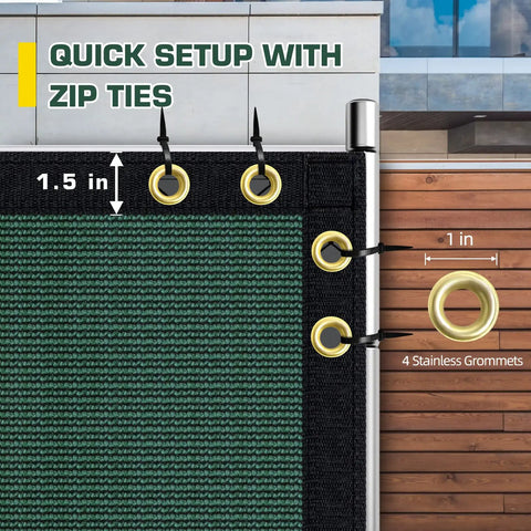 Privacy Screen Fence Mesh Shade Net For Backyard And Garden 4x25 Feet Green 150 GSM HDPE with stainless grommets