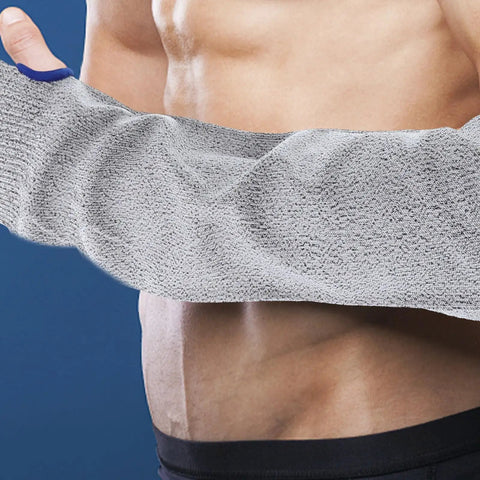 Tough As Nails Cut Resistant Arm Sleeve With Snug Elastic Fit For Men And Women Breathable Forearm Guard displayed on a person.
