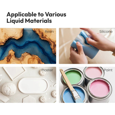 Collage of four materials: resin, silicone, plaster, and paint.