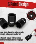 Half Inch Drive Deep Impact Socket Set, 9 Piece Metric 29mm to 38mm, 6 Point Axle Nut Sockets, black with drill
