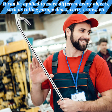 Contractor holding a Beefy Six Pack 31 Inch Heavy Duty Steel J Hook Lifting Hooks Set For Pulling Manhole Covers And Storm Drains