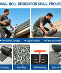 Man using Straight Up Reliable Asphalt Saturated Roofing Tar Paper Small Roll Moisture Barrier And Vapor Permeable Felt for shed repairs.
