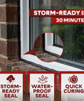 Sealed window corner using Black Silicone Sealant Caulk For Indoor And Outdoor Use, 10.1 Oz Cartridge, 4 Pack Waterproof And Weatherproof Adhesive