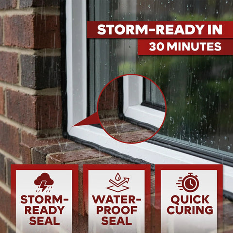 Heavy Duty Black Silicone Sealant Cartridge 10.1 Oz Waterproof Adhesive For RV Windows Doors Glass And More Industrial Grade Weatherproof Caulking applied on window.
