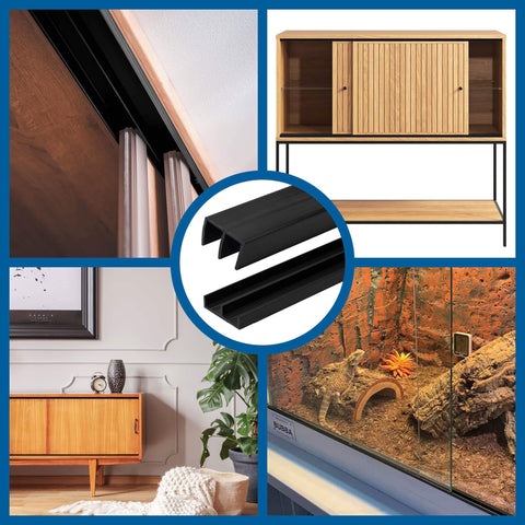 One Quarter Inch Panel Sliding Door Track Kit 48 Inch Black Plastic Upper And Lower Set USA Made Pack Of 2 installed in home applications