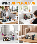 Four Pack Mesh Metal Pen Cup Desk Organizer Set With Two Three Compartment Pencil Holders And Two Round Holders in various settings