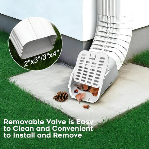Heavy Duty Gutter Downspout Extension And Type A Diverter Kit Featuring Removable Leaf Guard Plus Splash Shield Outlet Filter With No Sweat Installation And Drainage That Works Like A Charm On 2X3 And 3X4 Downspouts White Two Pack showing drainage with leaf trap and adapter.
