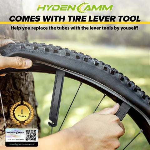 Fat Bike Inner Tube 20x3.5-4.5 Fits 20 Inch Fat Tires 32mm Schrader Valve Includes Tire Lever installation shown