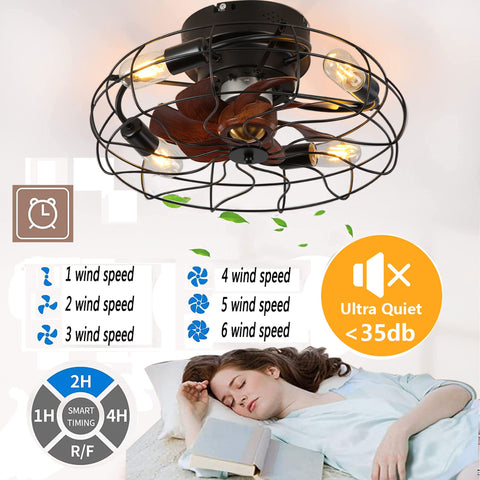 Dope 21 Inch Low Profile Farmhouse Ceiling Fan With Lights Remote Control Flush Mount showing bladeless design and timer options