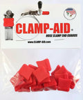 Package of red End Cap Hose Clamp Covers for half inch bands, marine bilge pump kit gear, pack of 20, with Clamp-Aid branding.