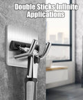 Heavy Duty Shower Hooks Razor Holder Set in Stainless Steel Brushed Nickel Adhesive Wall Hooks shown installed with razor
