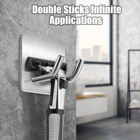 Heavy Duty Shower Hooks Razor Holder Set in Stainless Steel Brushed Nickel Adhesive Wall Hooks shown installed with razor