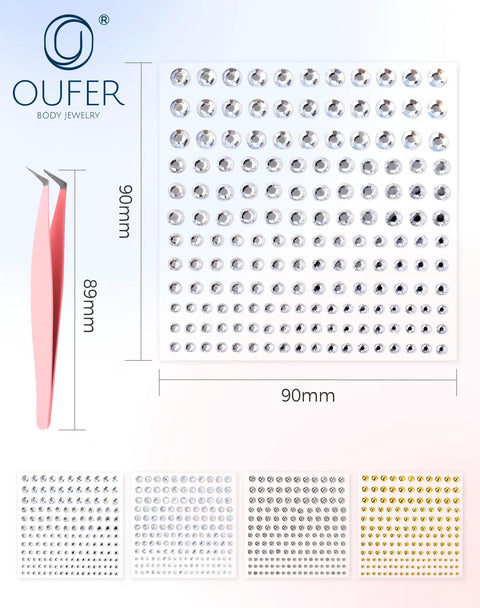Stick On Acrylic Fake Piercings Kit With Lip Studs, Eyebrow And Nose Piercing, Non Piercing Face Jewelry, Adhesive Piercing Balls, Clear CZ Options, Easy Clip Attach, Multiple Styles For A Bold, Trendy Look. 90mm sheet and tweezers