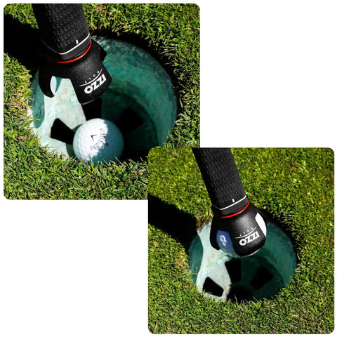 Putter End Golf Ball Grabber Screw In 3 Prong Retriever on putter, picking up golf ball from hole on the course without bending over