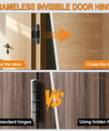 Dead Simple Slick Hidden Door Hinges Heavy Duty Zinc Alloy Concealed Hinge Brackets shown in operation, illustrating seamless door opening and closing.