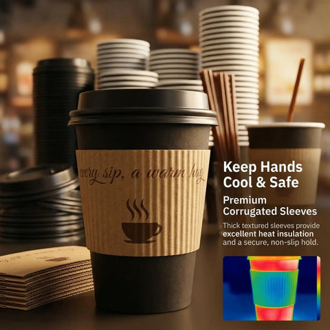 Heavy Duty 16 Oz Disposable Coffee Cups With Lids Sleeves And Straws 100 Pack Thickened Leak Proof Insulated Paper Cups