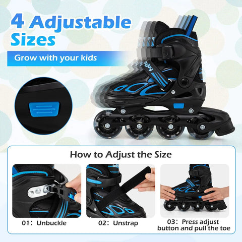 Adjustable Kids Inline Skates With Four Size Settings And Bright Light Up Wheels For Boys And Girls Indoor Outdoor Use Navy Medium