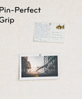 Rustic Linen Bulletin Board 14 By 14 Inch With White Wood Frame showing pinned postcard and photo