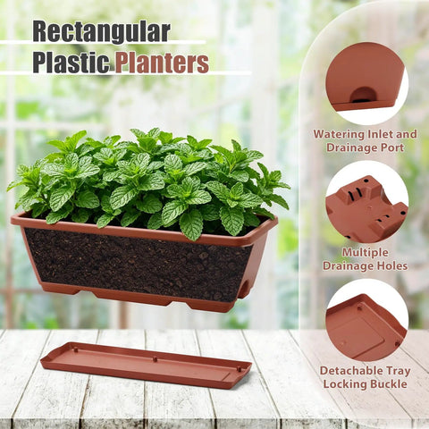 Straight Up Level Up Your Porch With These Four Pack Railing Planter Boxes Featuring Double Sided Adjustable Brackets For No Sweat Setup And Growing Fresh Herbs Or Vibrant Blooms Anytime You Want To Relax. Rectangular plastic planter with mint plants and detachable tray.