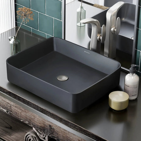 Concorde Rectangle Ceramic Vessel Sink Matte Black For Above Counter Install Scratch Resistant Nonporous Ceramic Modern Bathroom Upgrade