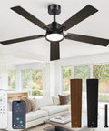 52 Inch Ceiling Fan With Lights And Remote Smart App Control Dimmable With All Setting Memory Quiet DC Motor Reversible Blades Damp Rated For Bedroom Patio And Living Room, shown in living room with controls