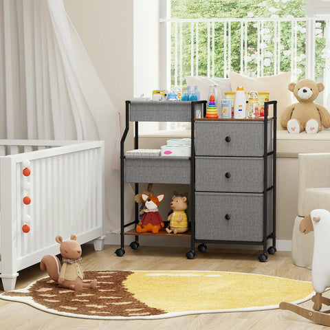 Three Tier Rolling Diaper Caddy Organizer With Dividers And Drawers For Nursery Use Easy To Assemble in modern nursery setting.