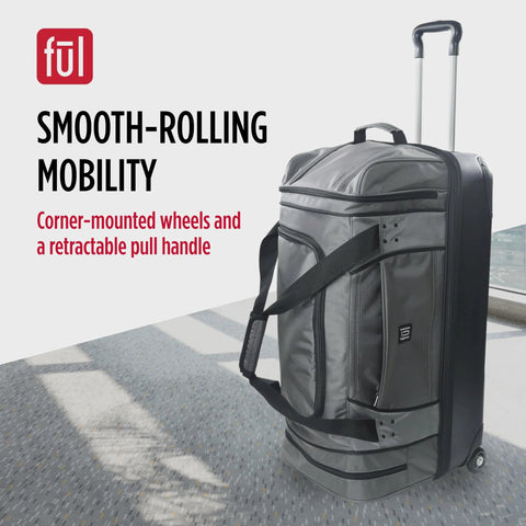 FUL Workhorse 30-inch grey rolling duffel bag with wheels and hardshell base