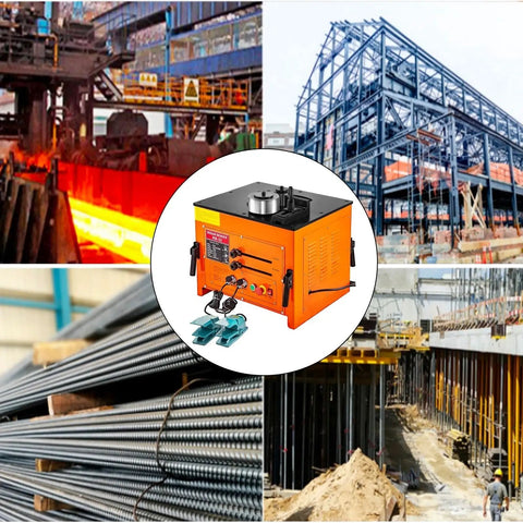 Heavy Duty Hydraulic Electric Rebar Bender With Foot Pedals 0-180 Degree Angle For Steel Bars in construction setting with rebar.