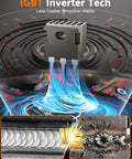 Portable 110V Welder For Home Shop And Auto Repair 20 To 120 Amp IGBT Inverter illustrated with smooth welds vs spatter comparison.