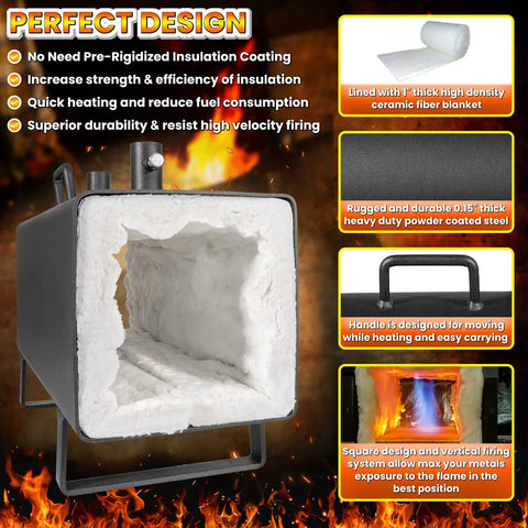 Beefy Portable Propane Gas Forge With Double Burner 2600F Forging Furnace for blacksmithing featuring insulation and steel design.