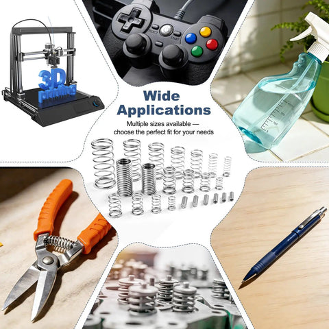 Stainless Steel Compression Springs Set, 50 PCS, 0.8mm Wire for various applications including tools and 3D printing setup.