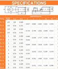 Specifications chart for Heavy Duty Copper Battery Cable Lugs Kit With 120 Pcs Ends For AWG 1/0 To 2/0 And 1, 2, 4, 6, 8 Gauge