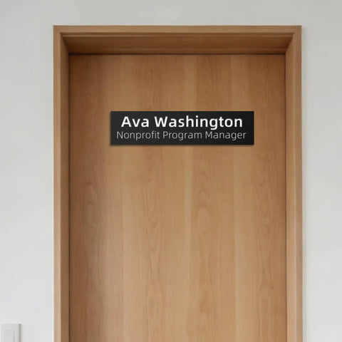 Custom Engraved Adhesive Name Plate For Desk Or Door Sign 2x8 Inch Stick On Office Nameplate For Home Or Office on wooden door